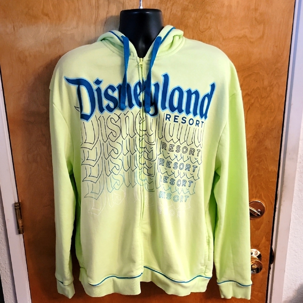 Disneyland Resort Logo Parks Zip up Hoodie Neon Green LG